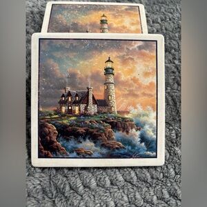 "Coasters Lighthouse Nautical Ceramic Tile #509. Set of 4
